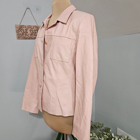 Talbots Pastel Pink 100% Leather Jacket Plus Size 14 Classic Soft Lined Minimal - Picture 4 of 15